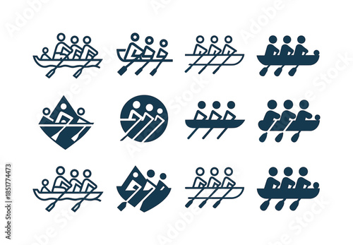 Rowing Practice Icons. group rowing practice. Icon set. Set Logo