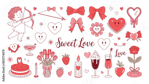 Set of valentine cards. A collection of charming illustrations celebrating the theme of love. 