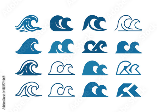 Ocean Waves Logo Set. Ocean waves. Icon set. Set Logo of Ocean w