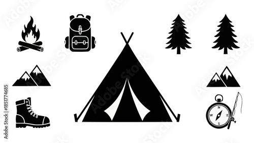 Camping and Outdoor Adventure Icons Set.