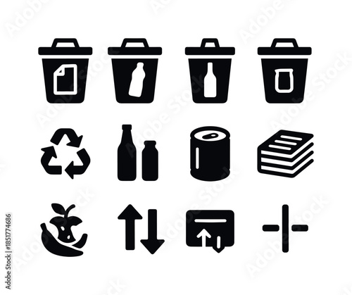 Waste Sorting Icons. Waste Sorting. Solid icon set of Waste Sort