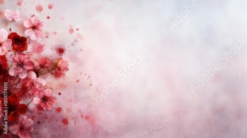 A soft, dreamy background featuring pink and red blossoms, perfect for seasonal celebrations, invitations, or presentations, Ideal for adding a touch of elegance and nature to various projects,