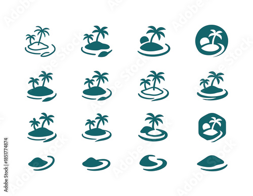 Island Tour Icons. Island Hopping Boat Tours. Icon set. Set Logo