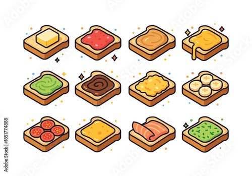 Colorful Toast Toppings. Toast Toppings. Colorful isometric vect