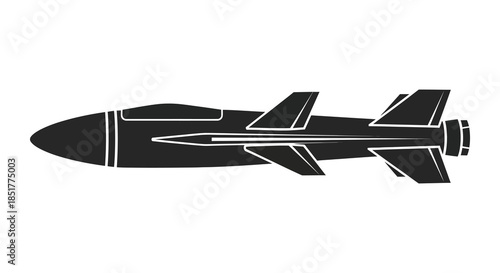 Detailed depiction of a falling bomb with wings in a striking black silhouette