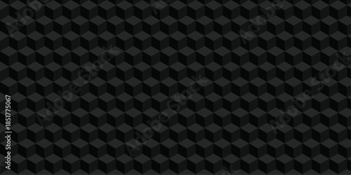 Black geometric cube creative concept triangle overlap square technology background. digital cubes fabric and wallpaper grid block texture background.