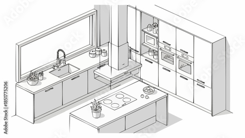 Modern Kitchen Design with Island and Sleek Cabinetry.