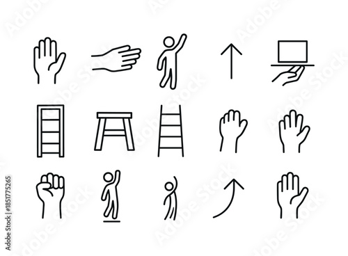 Reaching Gesture Icons Set. Reaching Gesture. Line icon set of R