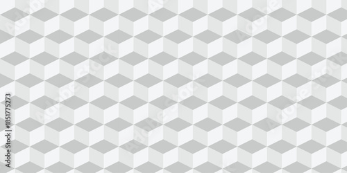 Seamless white geometric cube creative concept triangle overlapping overlap square technology texture. geometric digital cubes fabric and wallpaper grid block texture background.