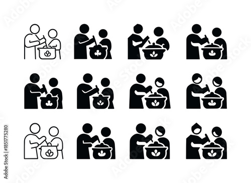 Festive Meal Icons. Preparing a festive meal. Icon set. Set Logo