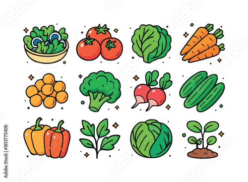 Vibrant Plant Icons. plant-based foods. Colorful isometric vecto