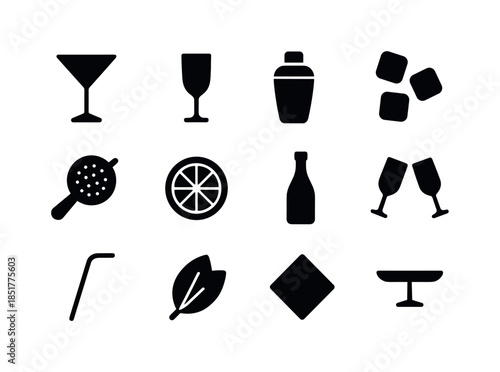 Cocktail Party Icons. Cocktail Party. Solid icon set of Cocktail