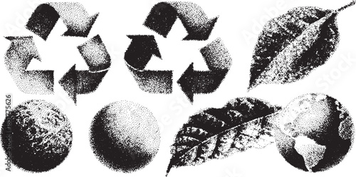 Recycling symbol and natural elements forming a cohesive set. Simple, flat vector illustration representing ecology and the environment.