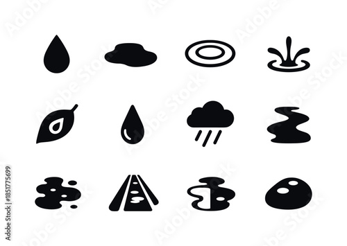 Rain Icon Set. Rain effects. Solid icon set of rain effects: rai