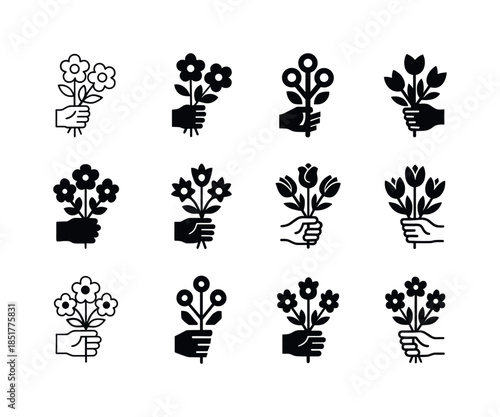 Floral Logo Variations. Greet with flowers. Icon set. Set Logo o