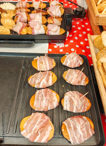 Wallpaper Mural Traditional Polish street food, Oscypek - smoked sheep cheese with bacon on a grill Torontodigital.ca