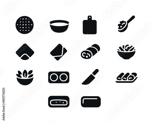 Spring Roll Icons. Spring Roll Preparation. Solid icon set of Sp