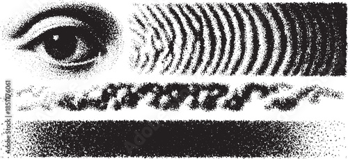 Eye design in black and white. Modern abstract vector illustration with texture patterns and dynamic lines, creating a visual impact.