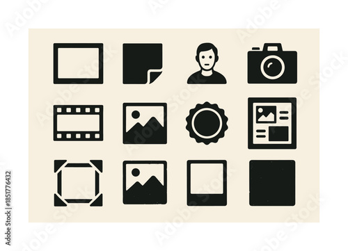 Vintage Photography Icons. Old photograph. Solid icon set of old