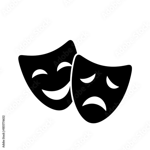 Minimalist black theater masks icon representing comedy and tragedy