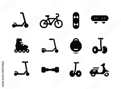 Personal Mobility Icons. Personal mobility. Solid icon set of pe