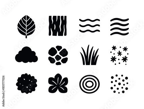 Nature Texture Icons. Nature textures. Solid icon set of Nature