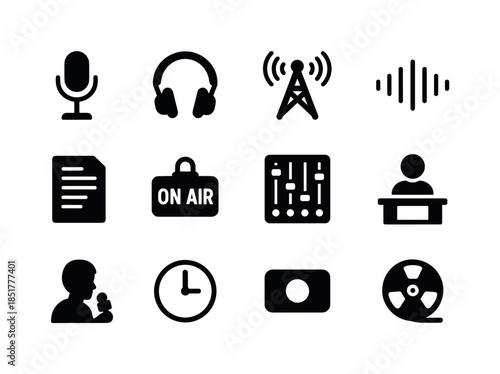 Radio Newsroom Icons. Newsroom for Radio. Solid icon set of News