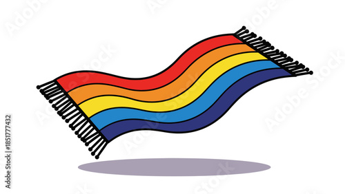 Vibrant rainbow colored beach towel or picnic blanket floating playfully with shadow underneath