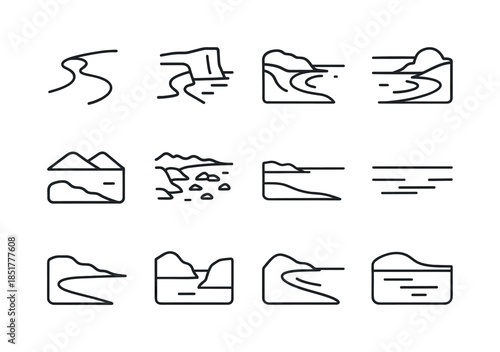 Scenic Coastline Icons. Scenic Coastlines. Line icon set of Scen