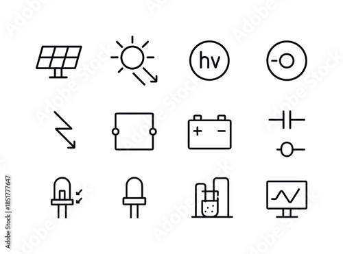 Solar Energy Icons. Solar energy conversion. Line icon set of So