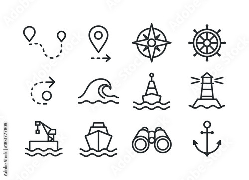 Ocean Route Icons. Ocean Routes. Line icon set of Ocean Routes: