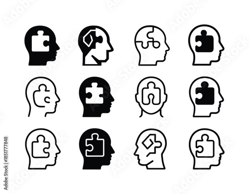 Mental Game Icons. Winning the mental game. Icon set. Set Logo o