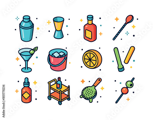 Vibrant Mixology Icons. Mixology. Colorful isometric vector icon