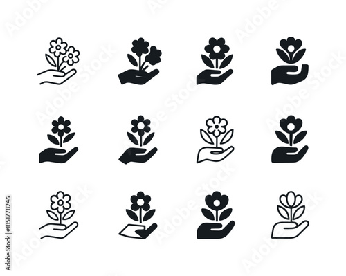 Flower Gesture Icons. Receiving flowers or a thoughtful gesture.