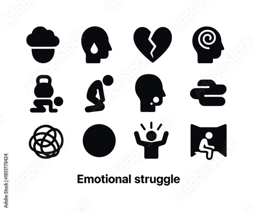 Emotional Struggle Icons. Emotional Struggle. Solid icon set of
