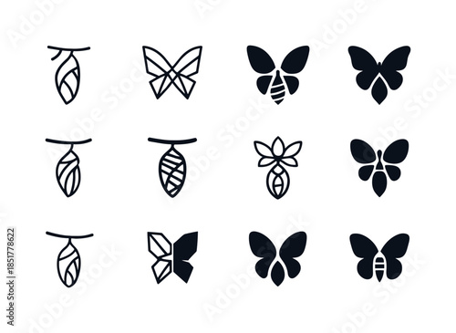 Butterfly Logo Variations. dreams coming true. Icon set. Set Log