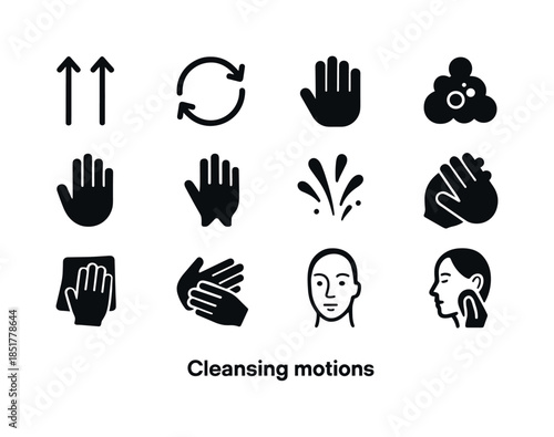 Cleansing Motion Icons. Cleansing motions. Solid icon set of cle