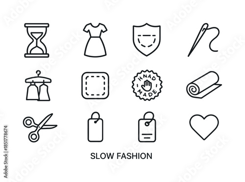 Slow Fashion Icons. Slow fashion. Line icon set of slow fashion: