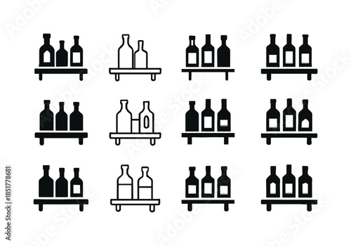 Spirits Icons Collection. spirits on display in a bar. Icon set.