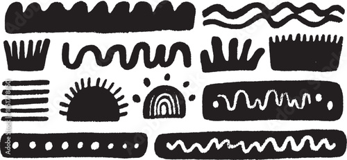 Abstract black and white pattern with varied shapes and lines. Digital vector illustration suitable for creative projects.