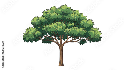 Pixel art representation of a broadcanopied deciduous tree against a white background