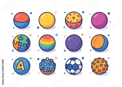 Colorful Toy Balls Grid. Toy balls. Colorful isometric vector ic