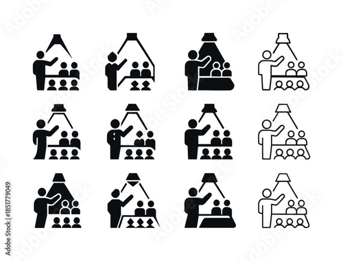 Theater Icons Set. A theater director giving notes to actors bef