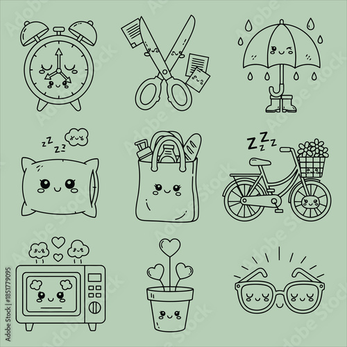 Cute daily life illustrations sleepy objects