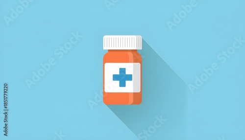 An orange medication bottle, a symbol of healthcare, rests against a gentle blue backdrop, emphasizing medicine and wellbeing.