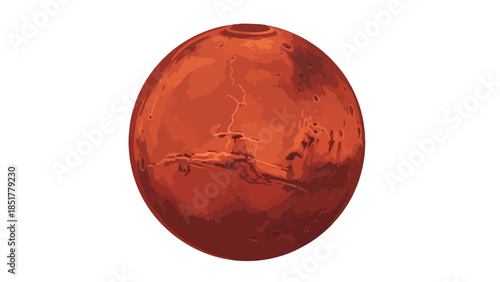 Pixelated red Mars sphere showing surface features against a white background