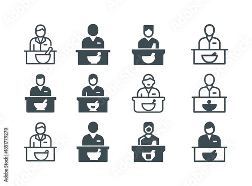 Pharmacy Icon Variations. Pharmacy Scene. Icon set. Set Logo of