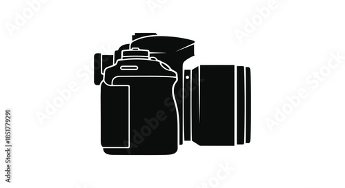 Detailed illustration of a digital slr camera in a striking black and white silhouette