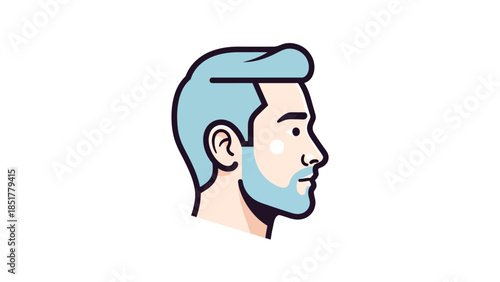 Profile portrait illustration of a man with light blue hair and beard on a white background