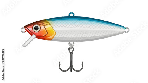 Realistic illustration of a minnowstyle fishing lure with a treble hook